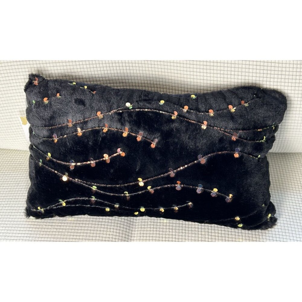 Aviva Stanoff Black w/ Rose Gold Sequin MilkyWay Blanket 2 Pillow set, MSRP $799 - Picture 11 of 13